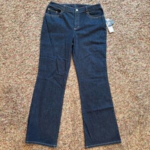 NWT Jones New York Signature Size 10 Flare Jeans Mid Rise Dark Wash Stud Pockets